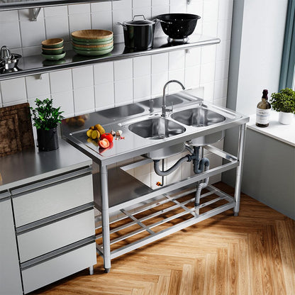 Stainless Steel One Compartment Sink with Shelves - House Comfort