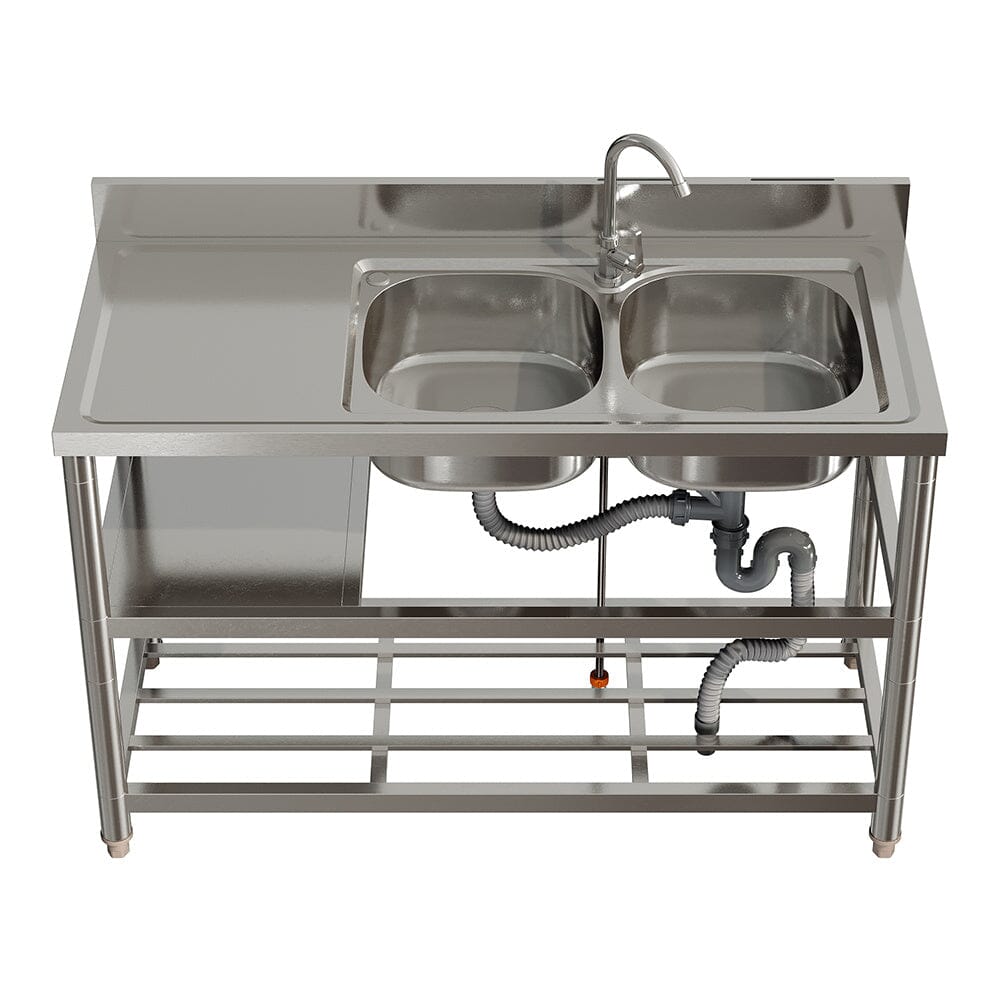 Stainless Steel One Compartment Sink with Shelves - House Comfort