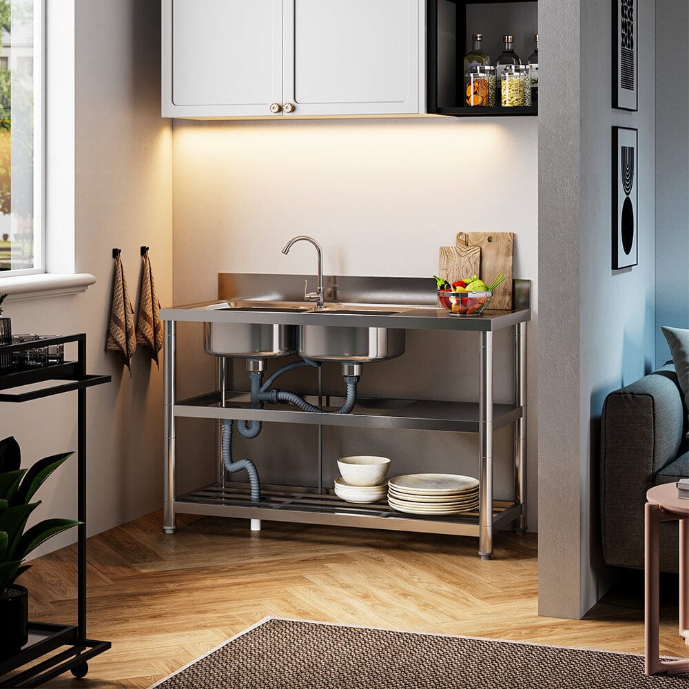 Stainless Steel One Compartment Sink with Shelves - House Comfort