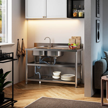 Stainless Steel One Compartment Sink with Shelves - House Comfort