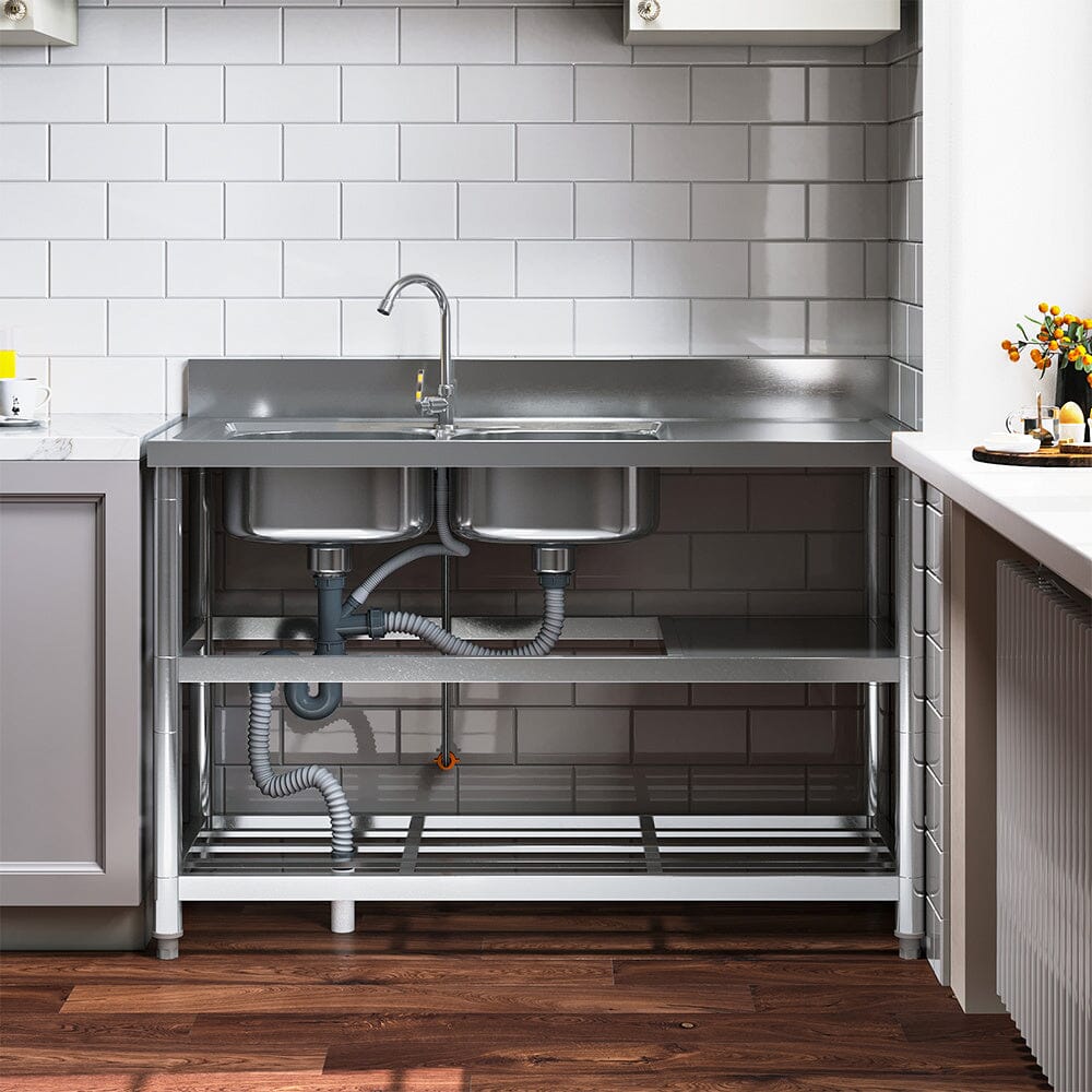 Stainless Steel One Compartment Sink with Shelves - House Comfort