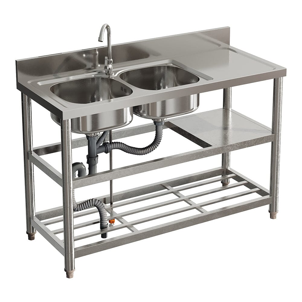 Stainless Steel One Compartment Sink with Shelves - House Comfort