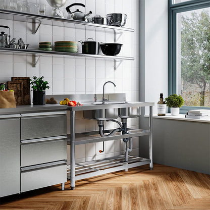 Stainless Steel One Compartment Sink with Shelves - House Comfort