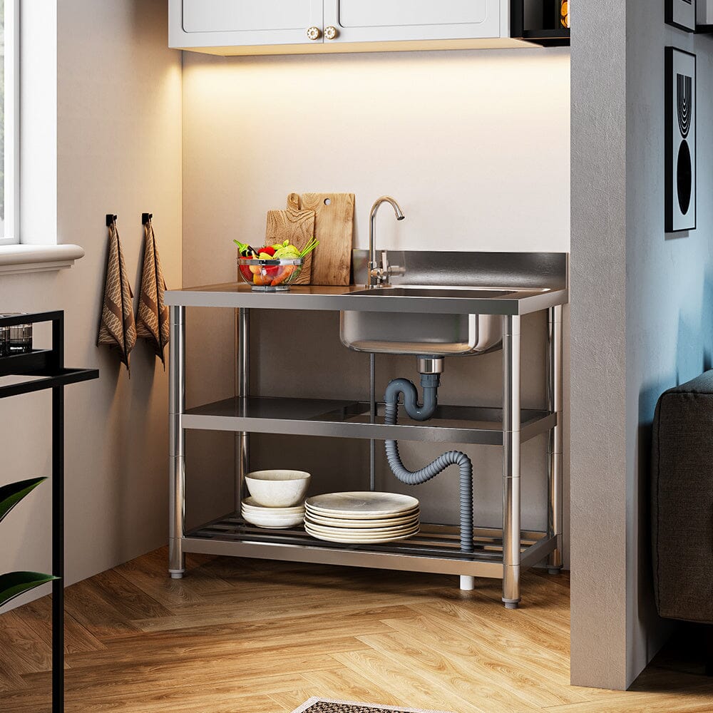 Stainless Steel One Compartment Sink with Shelves - House Comfort