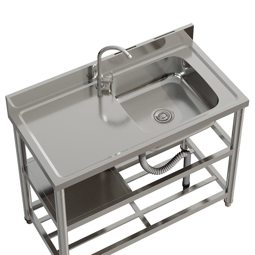 Stainless Steel One Compartment Sink with Shelves - House Comfort