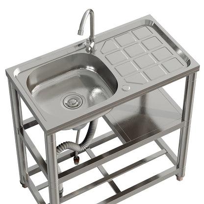Stainless Steel One Compartment Sink with Shelves and Drainboard - House Comfort