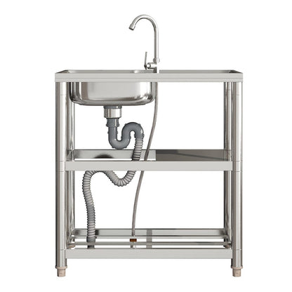 Stainless Steel One Compartment Sink with Shelves and Drainboard - House Comfort