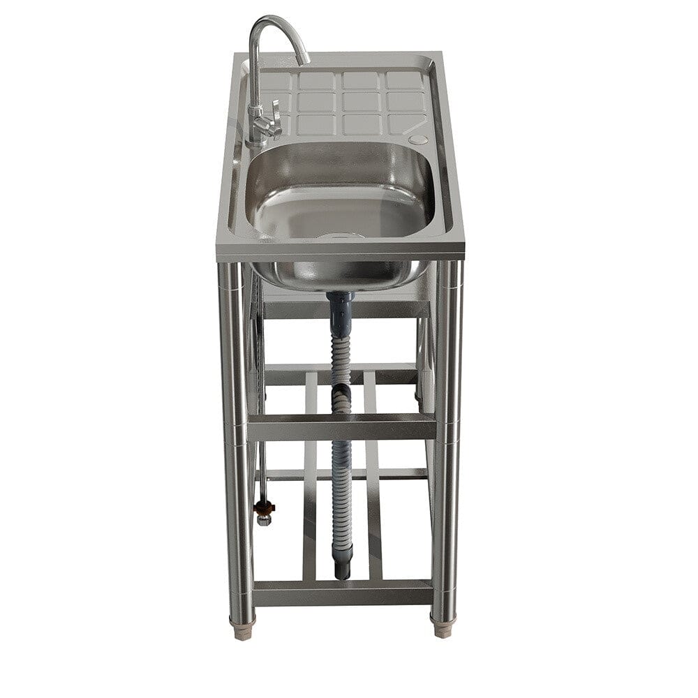 Stainless Steel One Compartment Sink with Shelves and Drainboard - House Comfort