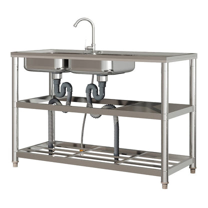 Steel Two Compartment Sinks with Shelves and Drainboard - House Comfort
