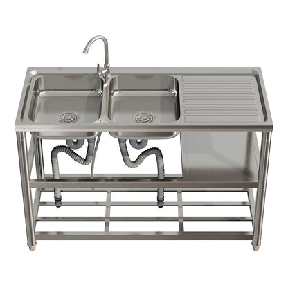 Steel Two Compartment Sinks with Shelves and Drainboard - House Comfort