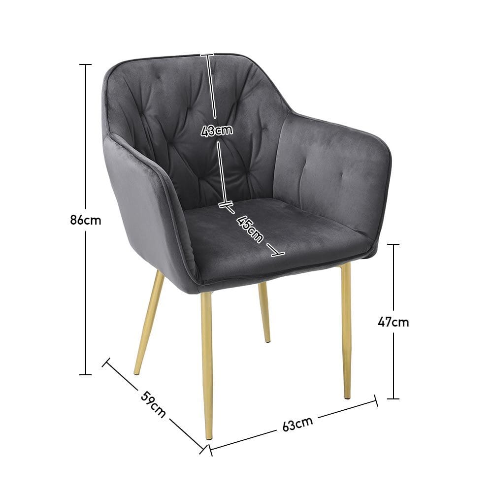 Stylish Gray Dining Chair with Gold Spray - Painted Legs and Velvet Upholstery - House Comfort