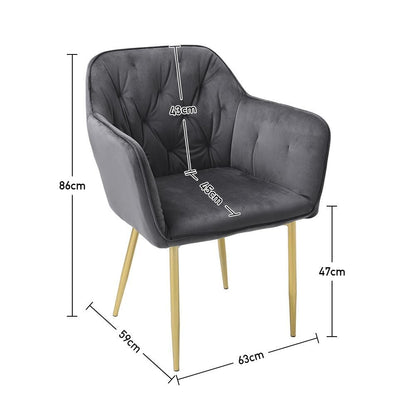 Stylish Gray Dining Chair with Gold Spray - Painted Legs and Velvet Upholstery - House Comfort