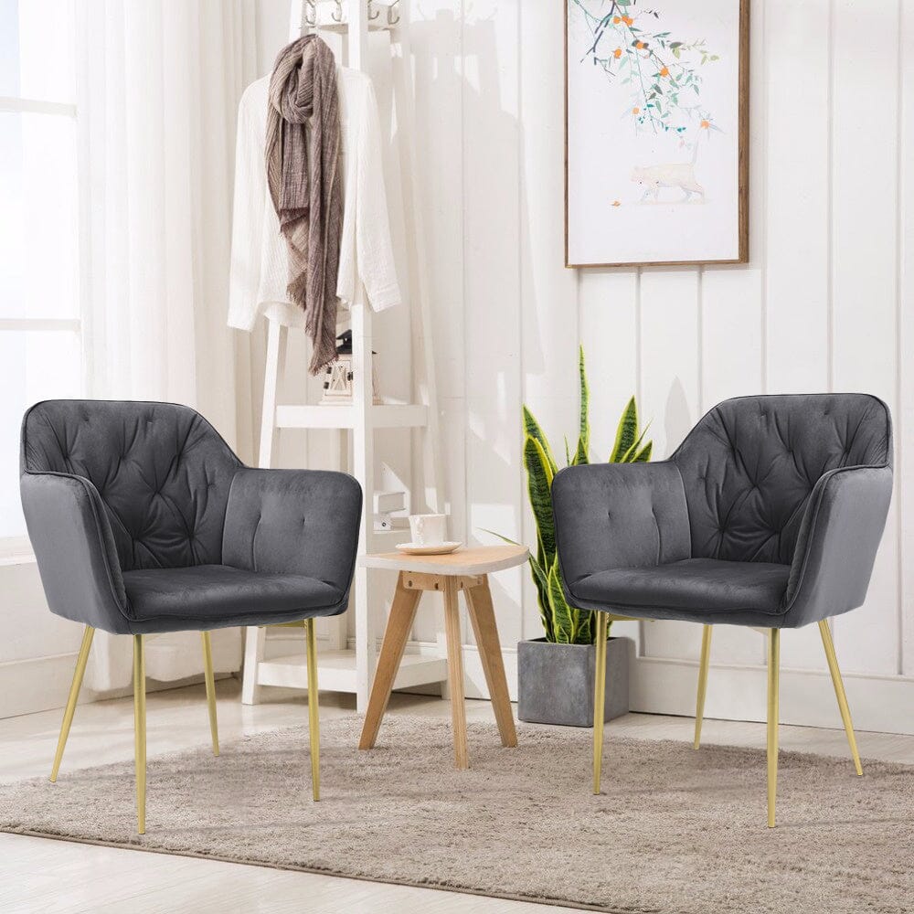 Stylish Gray Dining Chair with Gold Spray - Painted Legs and Velvet Upholstery - House Comfort