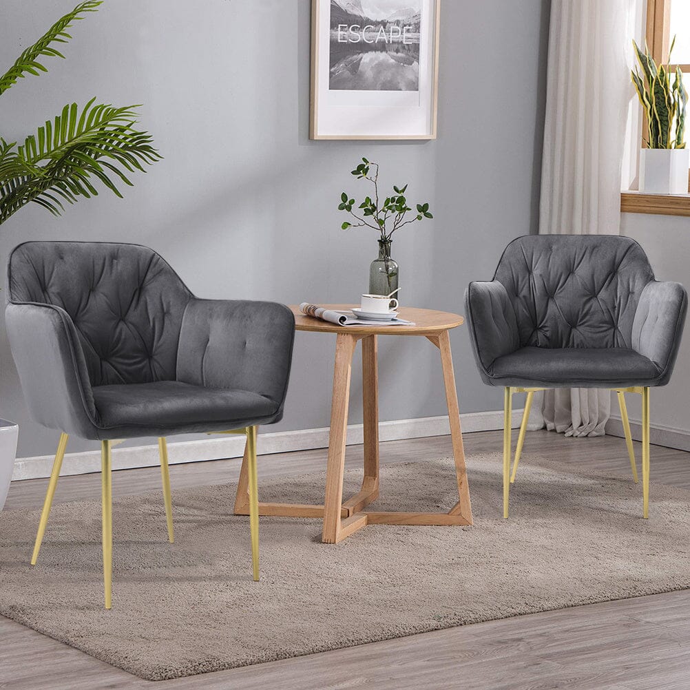 Stylish Gray Dining Chair with Gold Spray - Painted Legs and Velvet Upholstery - House Comfort
