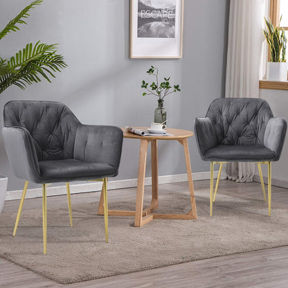 Stylish Gray Dining Chair with Gold Spray - Painted Legs and Velvet Upholstery - House Comfort