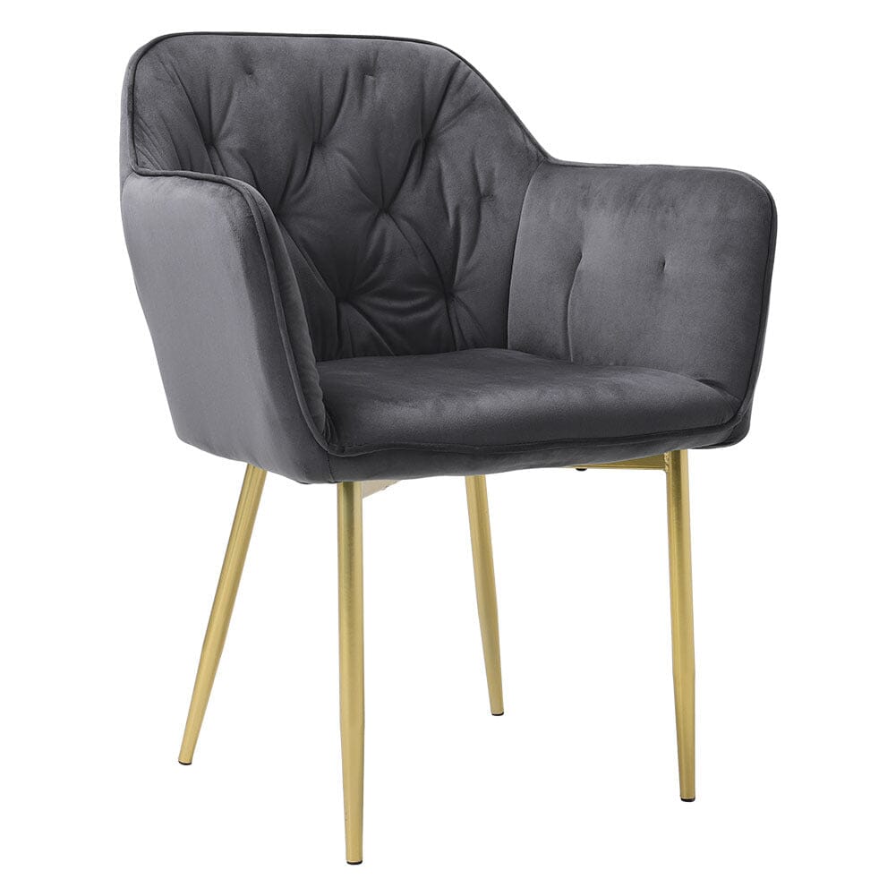 Stylish Gray Dining Chair with Gold Spray - Painted Legs and Velvet Upholstery - House Comfort