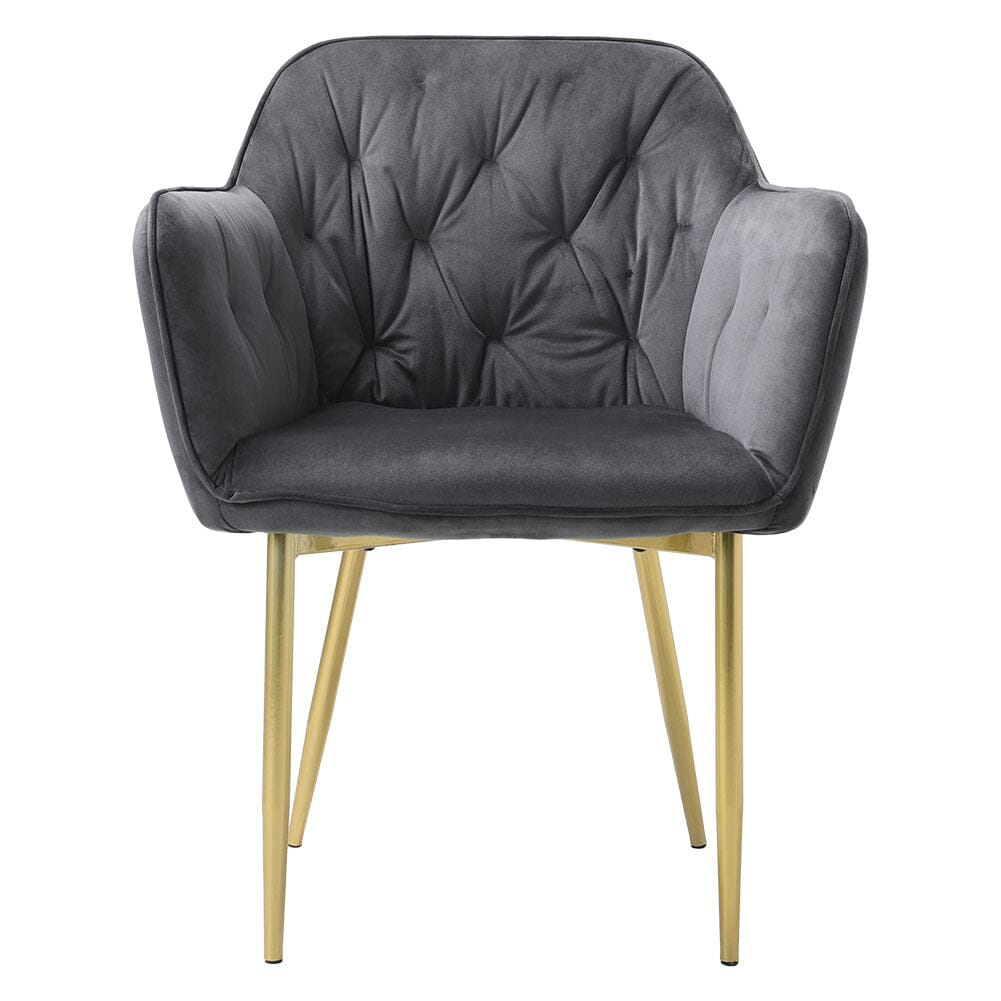 Stylish Gray Dining Chair with Gold Spray - Painted Legs and Velvet Upholstery - House Comfort