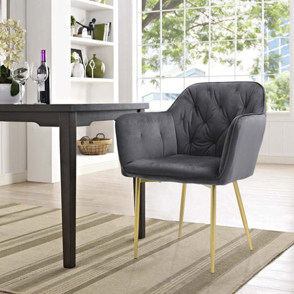 Stylish Gray Dining Chair with Gold Spray - Painted Legs and Velvet Upholstery - House Comfort