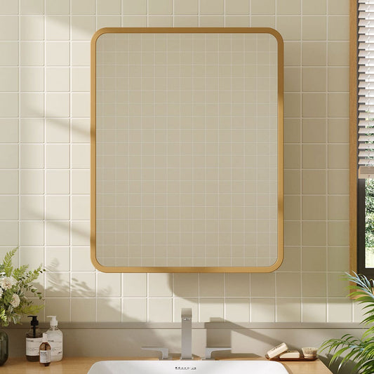 Surface Mount Rectangular Bathroom Storage Mirror Cabinet with Round Corner - House Comfort