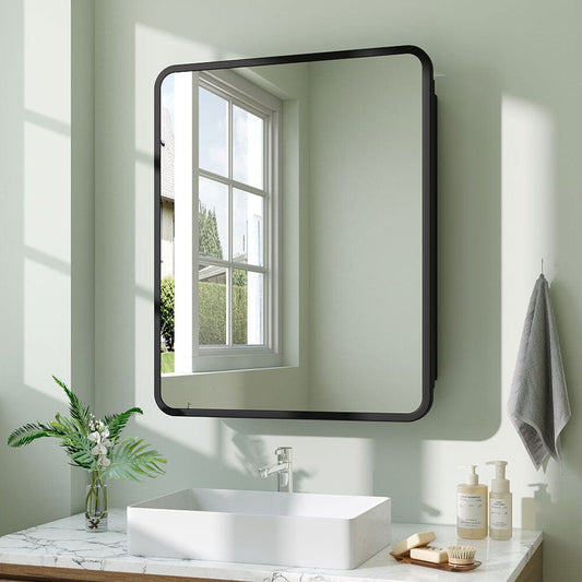 Surface Mount Rectangular Bathroom Storage Mirror Cabinet with Round Corner, DM0920 - House Comfort