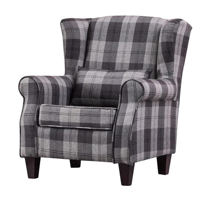 Tartan Tub Chair with Wood Legs and Cushion - House Comfort