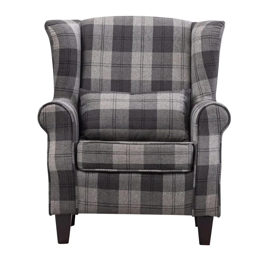Tartan Tub Chair with Wood Legs and Cushion - House Comfort