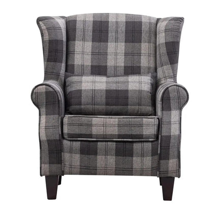 Tartan Tub Chair with Wood Legs and Cushion - House Comfort