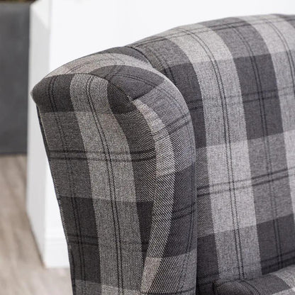 Tartan Tub Chair with Wood Legs and Cushion - House Comfort