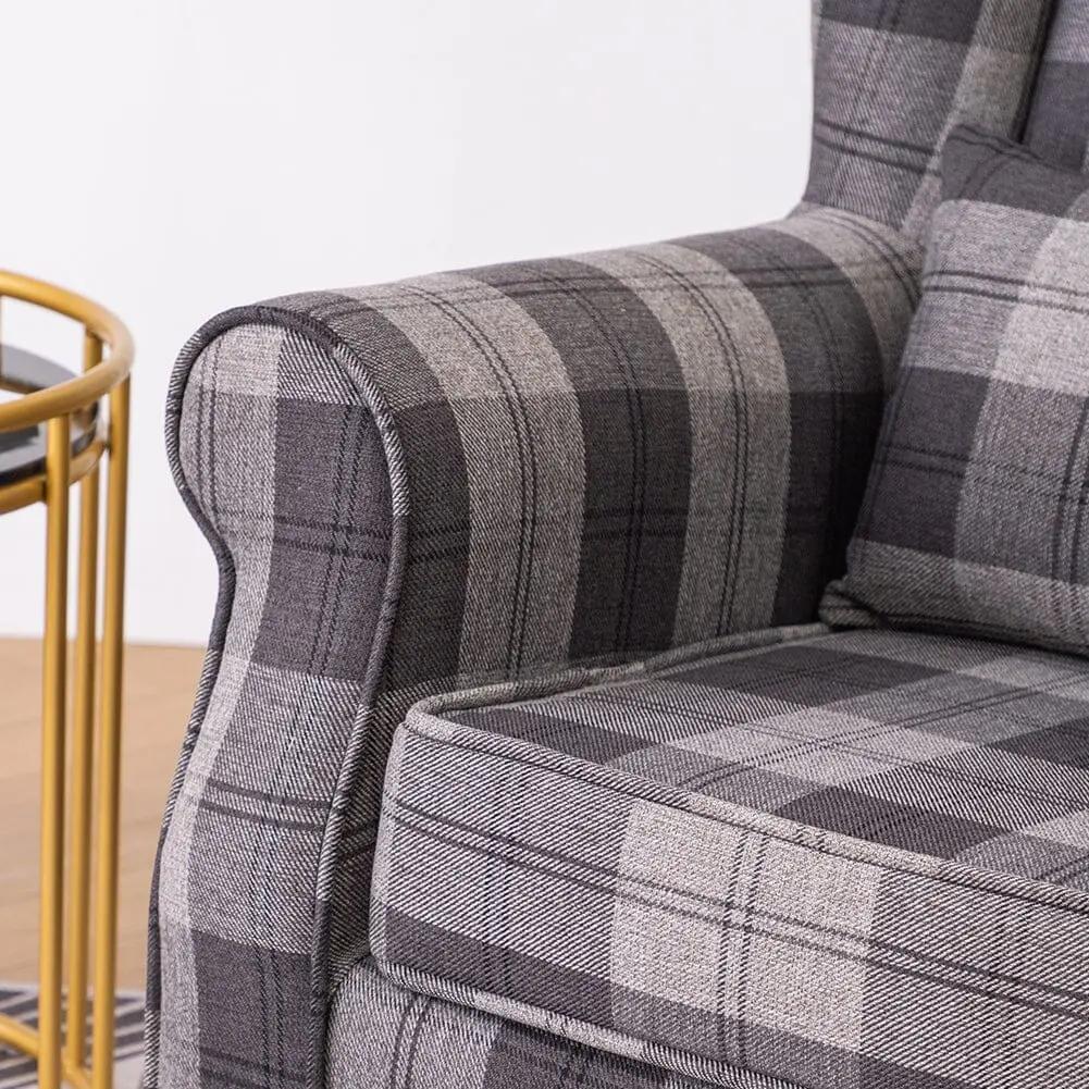 Tartan Tub Chair with Wood Legs and Cushion - House Comfort