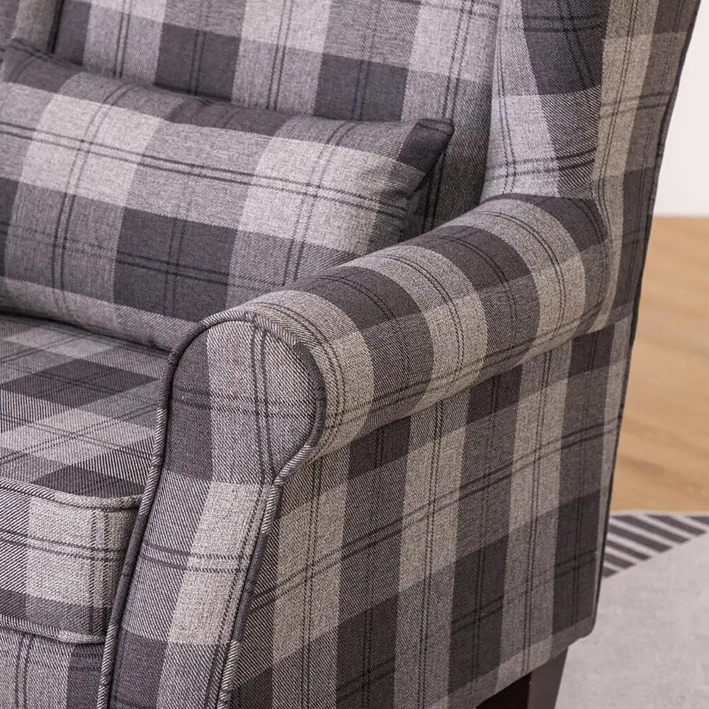 Tartan Tub Chair with Wood Legs and Cushion - House Comfort
