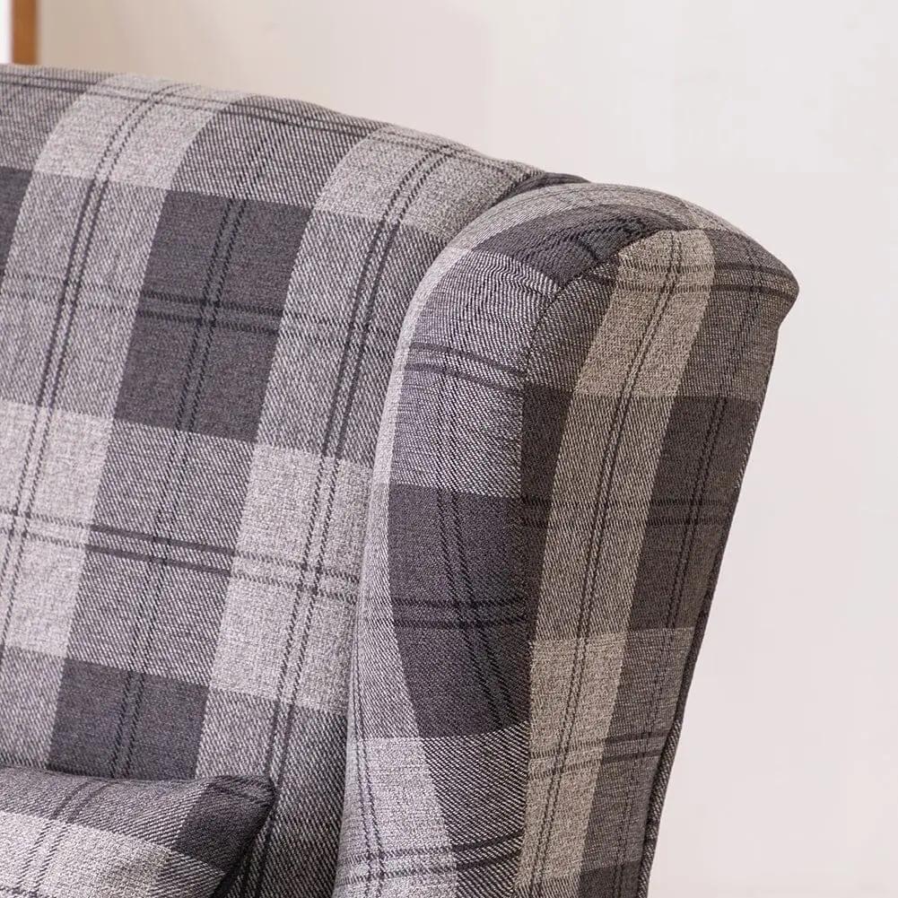 Tartan Tub Chair with Wood Legs and Cushion - House Comfort