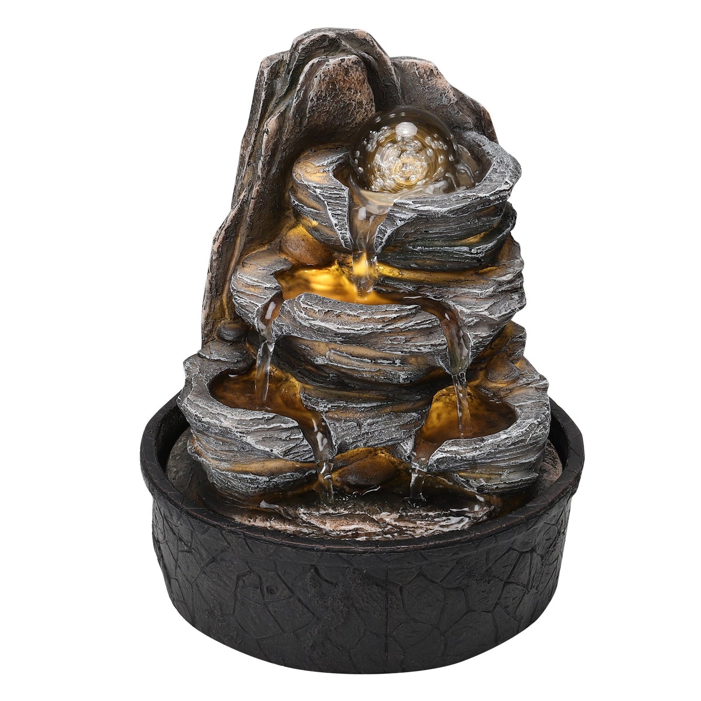 Tiered Rock Cascading Tabletop Water Fountain with LED Crystal Ball - House Comfort