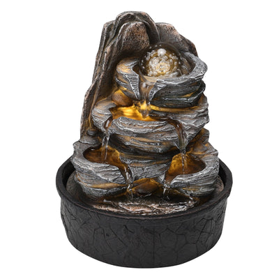 Tiered Rock Cascading Tabletop Water Fountain with LED Crystal Ball secondary