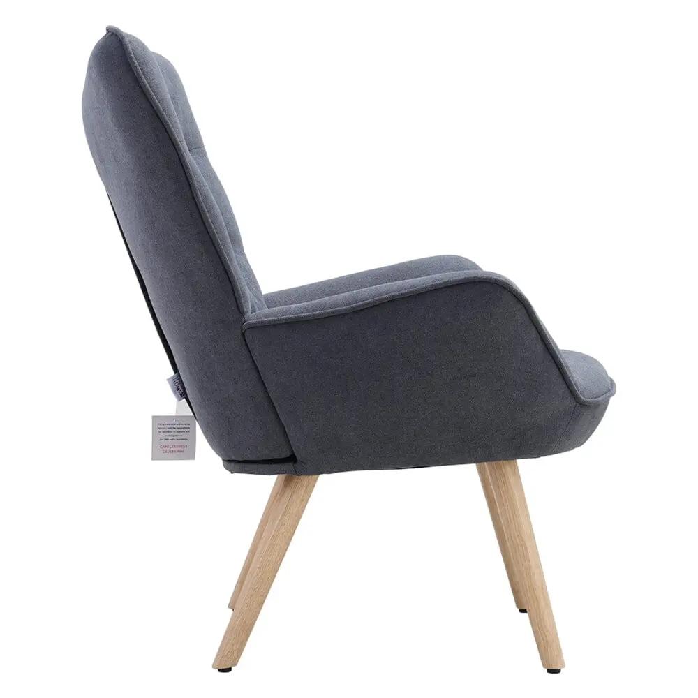 Tufted Button Linen Armchair with Wooden Legs - House Comfort