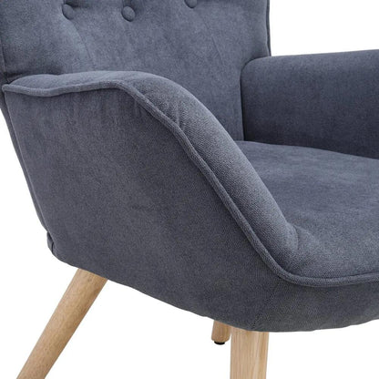 Tufted Button Linen Armchair with Wooden Legs - House Comfort
