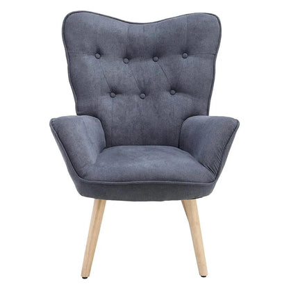 Tufted Button Linen Armchair with Wooden Legs - House Comfort