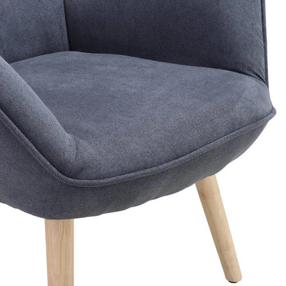 Tufted Button Linen Armchair with Wooden Legs - House Comfort