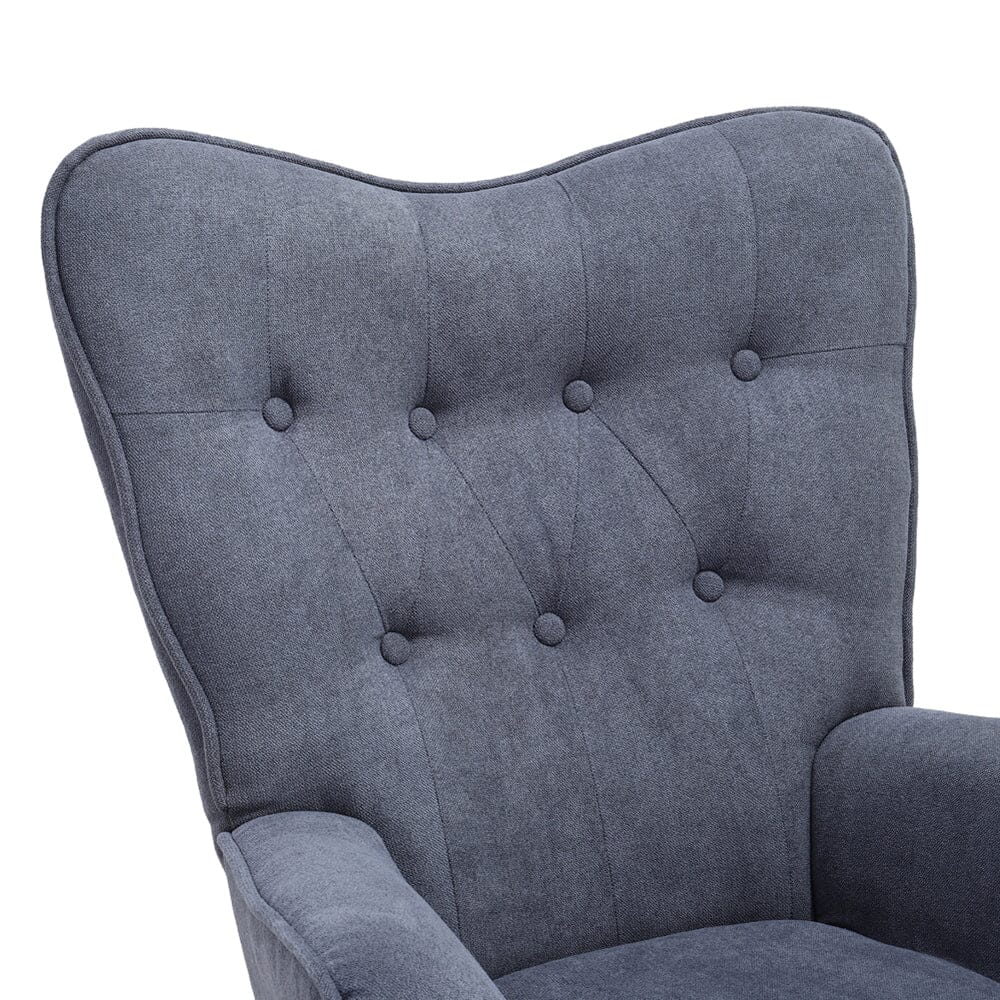 Tufted Button Linen Armchair with Wooden Legs - House Comfort