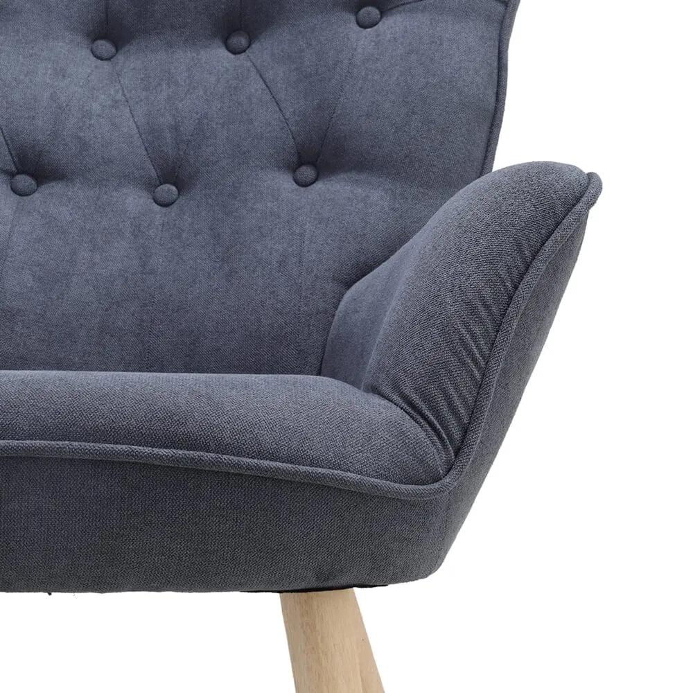 Tufted Button Linen Armchair with Wooden Legs - House Comfort