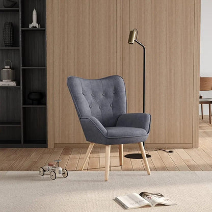 Tufted Button Linen Armchair with Wooden Legs - House Comfort