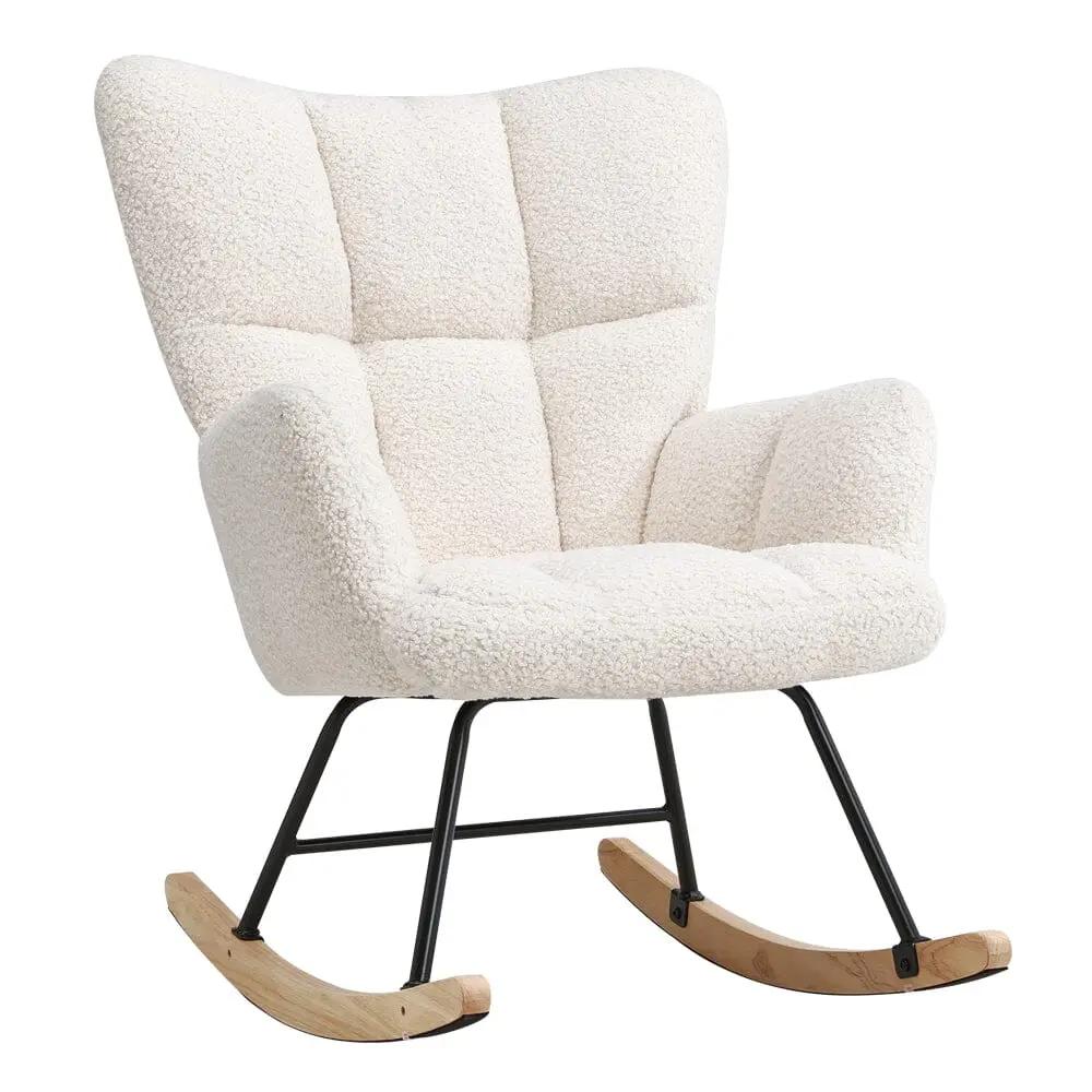 Tufted Linen Upholstered Rocking Chair - House Comfort