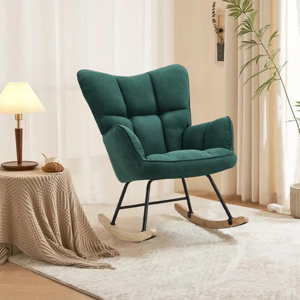 Tufted Linen Upholstered Rocking Chair - House Comfort