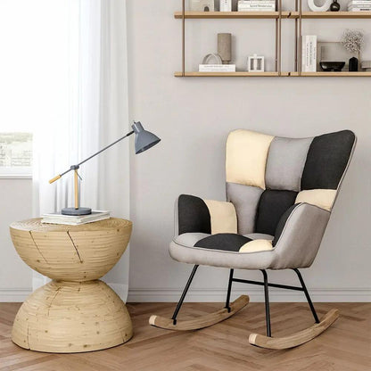 Tufted Linen Upholstered Rocking Chair - House Comfort