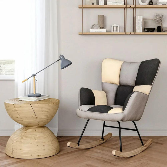 Tufted Linen Upholstered Rocking Chair - House Comfort