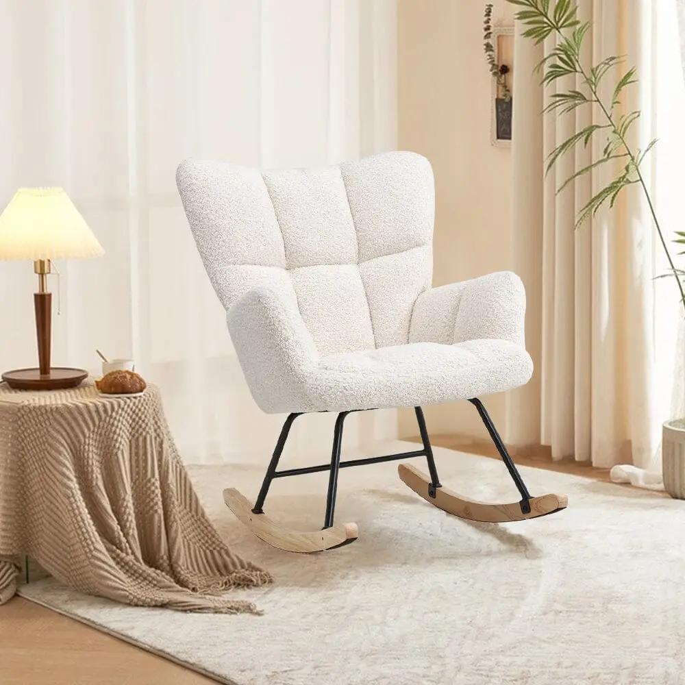 Tufted Linen Upholstered Rocking Chair - House Comfort