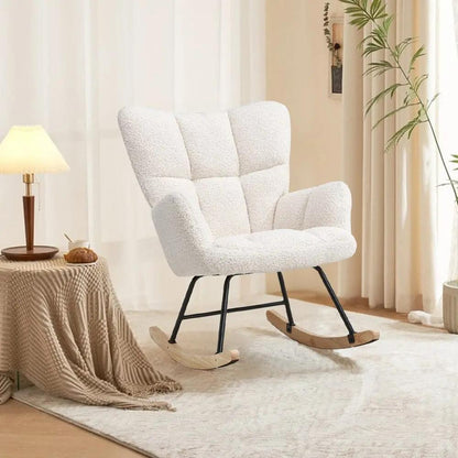 Tufted Linen Upholstered Rocking Chair - House Comfort