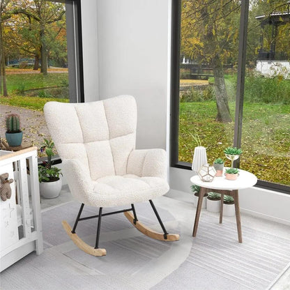 Tufted Linen Upholstered Rocking Chair - House Comfort