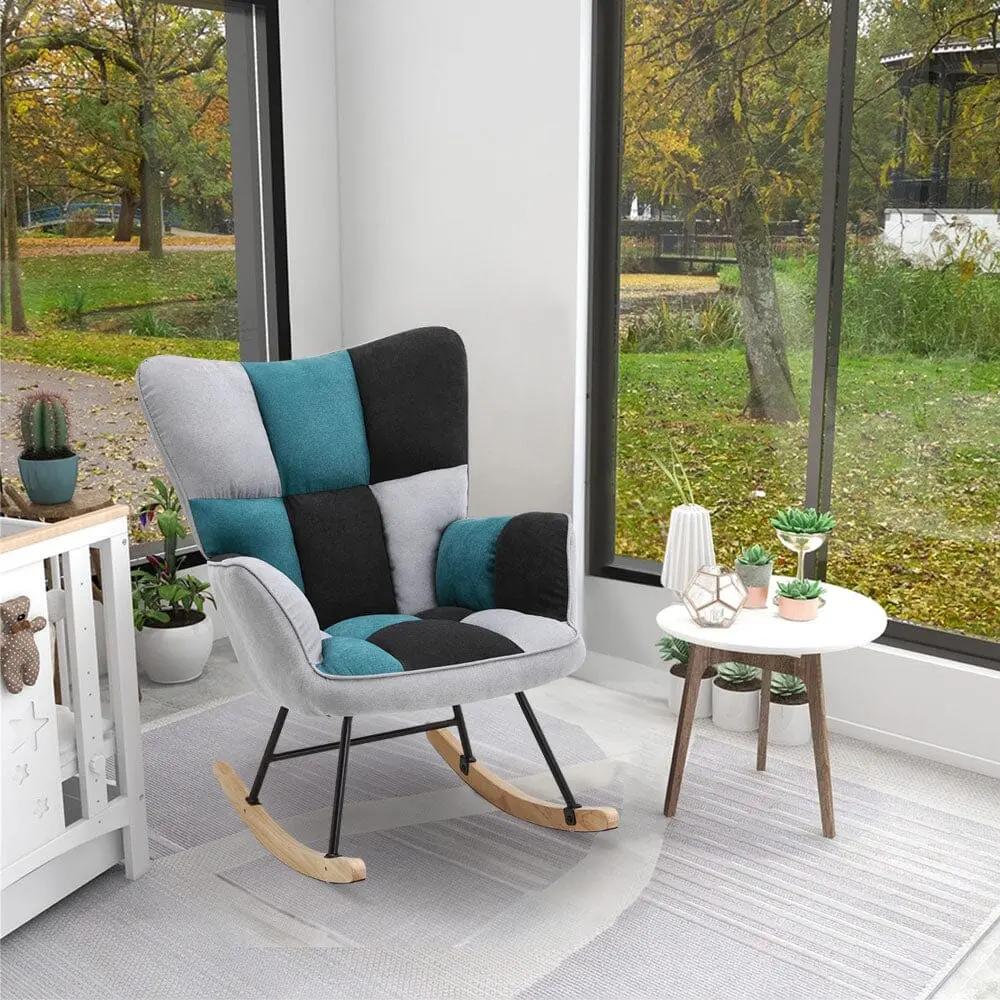 Tufted Linen Upholstered Rocking Chair - House Comfort