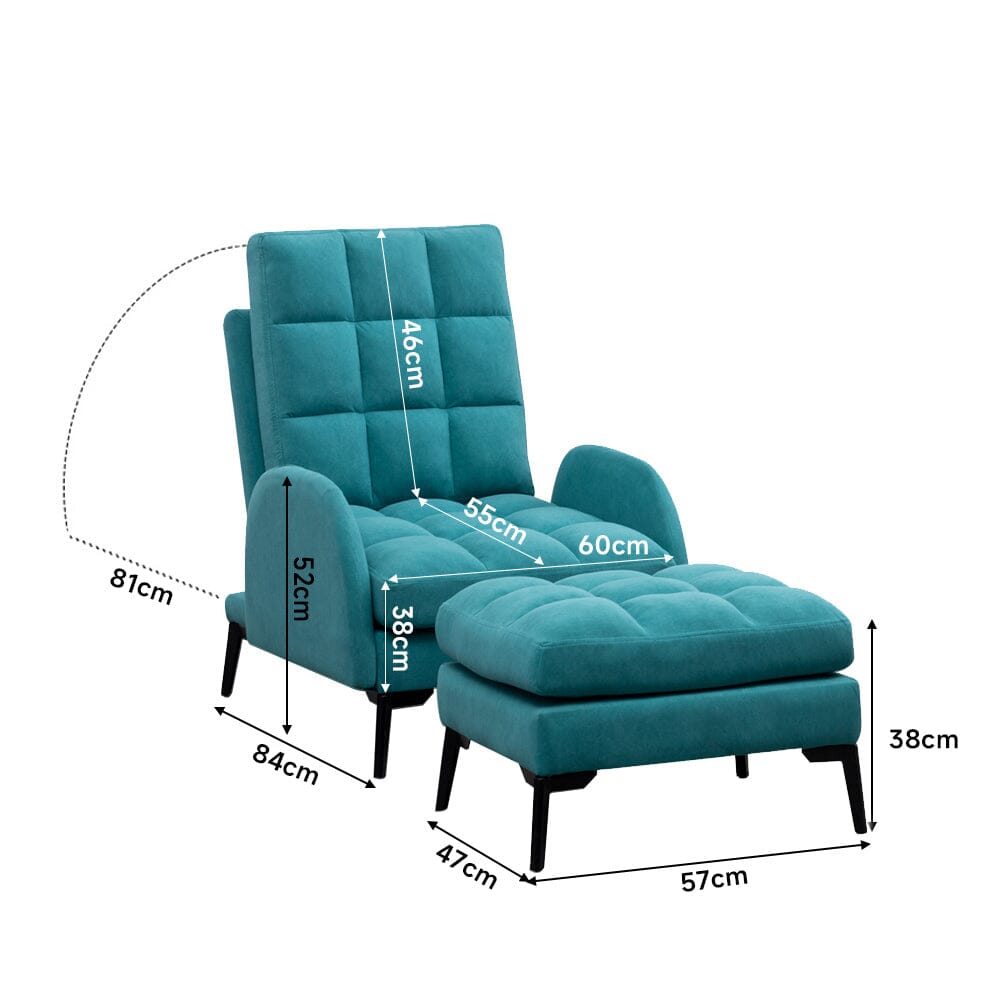 Upholstered Adjustable Backrest Velvet Sleeper Recliner Come with Ottoman - House Comfort