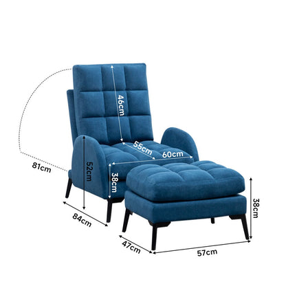 Upholstered Adjustable Backrest Velvet Sleeper Recliner Come with Ottoman - House Comfort